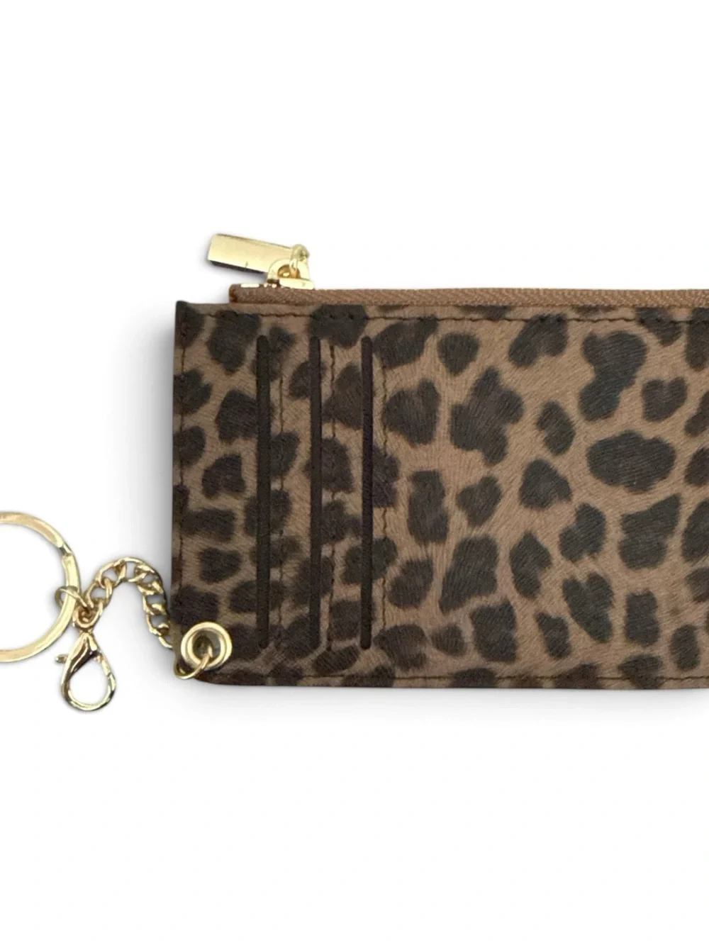 Leopard Print Cardholder Keychain - Brown